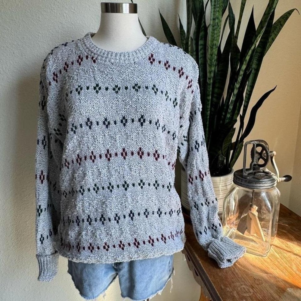 Vintage‎ Grandpa Core 90s Cotton Knit Sweater Made in USA Normcore